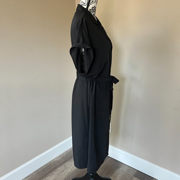 Roz & Ali Short Sleeve Tie Waist Button Front Shirt Dress - Black - Size 16 - Picture 3 of 11